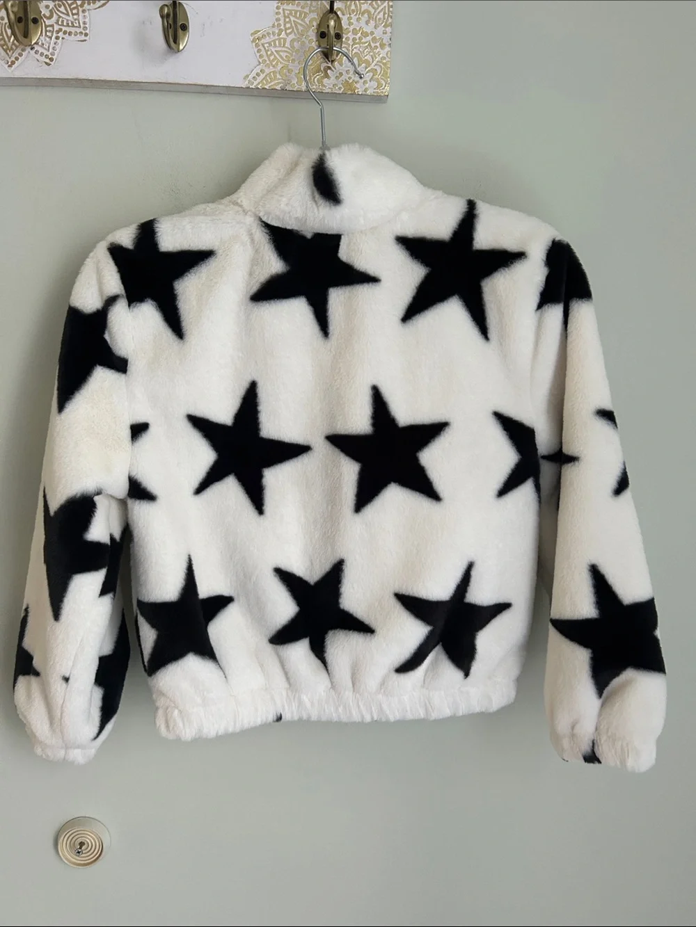 Old Navy White Fleece Jacket with Black Star Print